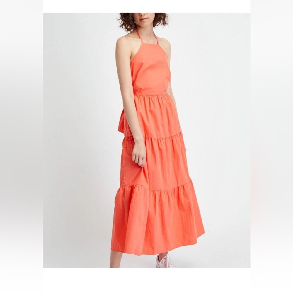 NWT GAP coral tiered halter maxi dress. Cotton. Has pockets. 16 tall